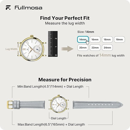 Fullmosa Watch Band, Quick Release Leather Watch Strap for Men Women, Replacement Bands Width 12mm 14mm 16mm 18mm 19mm 20mm 21mm 22mm 24mm