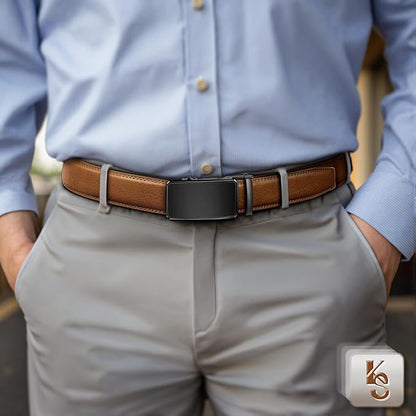 KEMISANT Men Belt Ratchet Click Belt Genuine Leather Adjustable For Men Golf Dress Casual Jeans 1 3/8-Cut For Fit