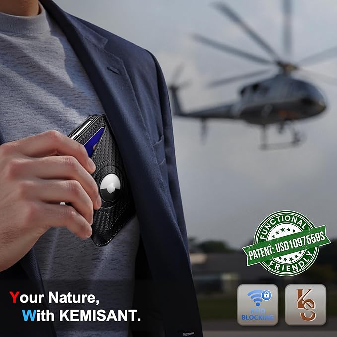 KEMISANT Airtag Wallet Men Gift,Mens Slim Front Pocket Wallet Money Clip Standard or Apple Airtag Use 3.8"×2.8"×0.9"