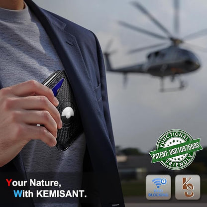 KEMISANT Airtag Wallet Men Gift,Mens Slim Front Pocket Wallet Money Clip Standard or Apple Airtag Use 3.8"×2.8"×0.9"