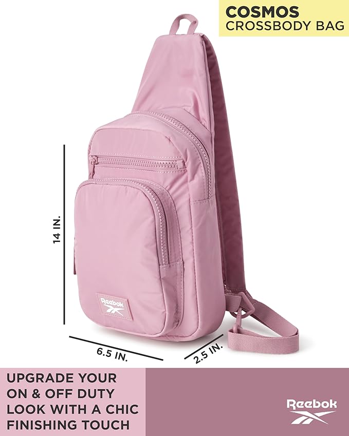 Reebok Unisex Crossbody Sling Bags – Compact Convertible Strap Cross Body Bag Travel Sling Bag - Gym & Travel Essential, Cosmos Infused Lilac