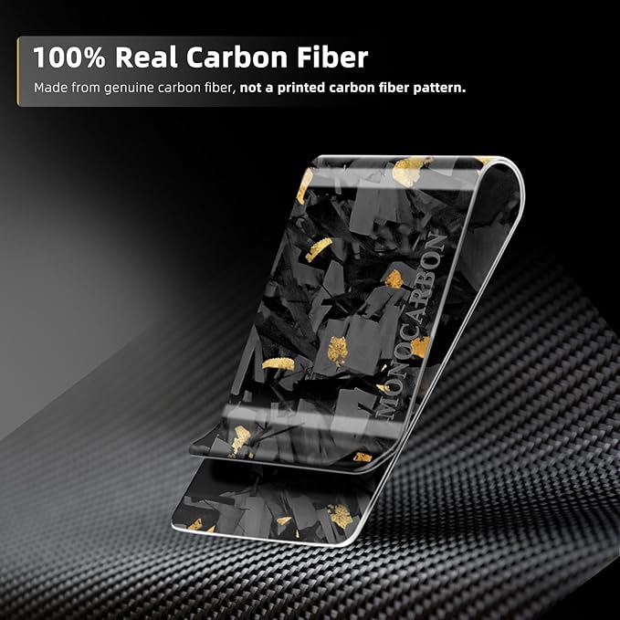 MONOCARBON Carbon-Fiber-Money-Clip-for-Men, Minimalist-Money-Holder for Cash, High Elastic Carbon-Fiber-Wallet, Slim and Durable