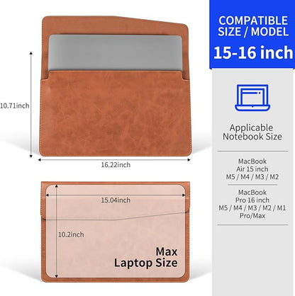 16 Inch Leather Laptop Sleeve Compatible with MacBook Pro 16 Inch M5 M4 M3 M2 M1 Pro/Max＆MacBook Air 15 Inch M5 M4 M3 M2, Genuine Leather Protective Case Cover,Vintage Brown