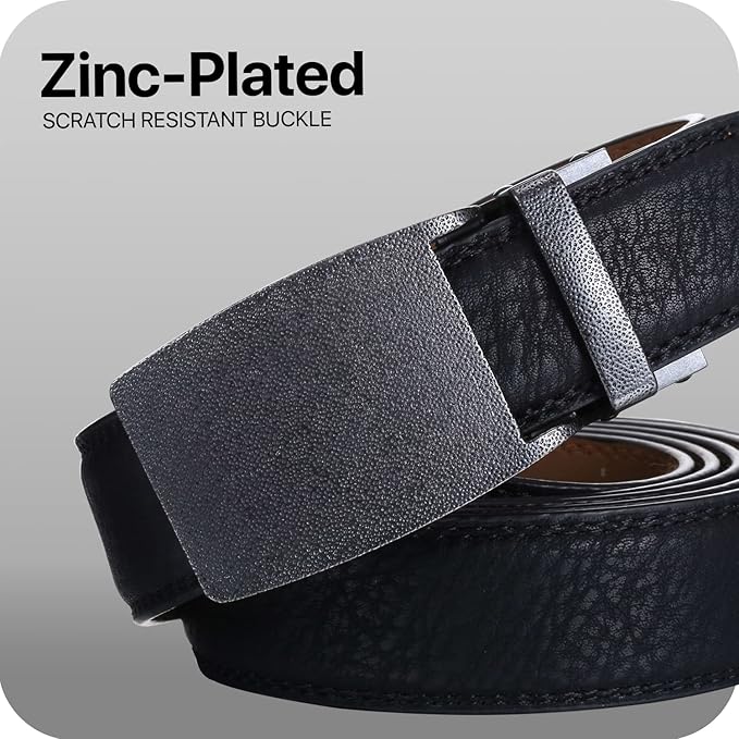 Marino Avenue Ratchet Belt for Men. Adjustable Leather Dress Belt with 38 Easy to Click Into Place Ratchet Closures.