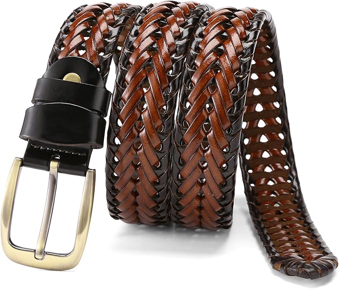 SENDEFN Leather Braided Belts for Men, 1 3/8" Casual Woven Leather Belt for Men Jeans Golf Dress Pants with Gift Box