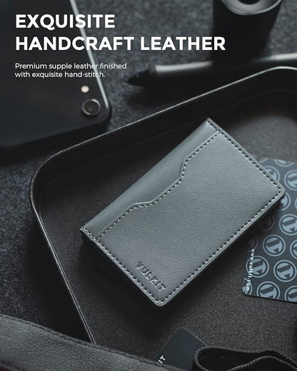 VULKIT Slim Pop up Wallet for Women Minimalist Credit Card Holder with Leather Slots Men's Bifold RFID Blocking Metal Wallets
