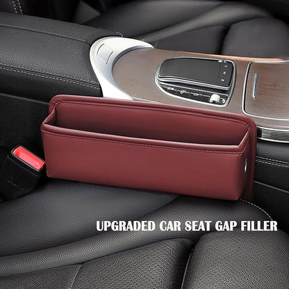 Universal Fit Premium Leather Car Seat Gap Filler Organizer, Center Console Organizer for Car SUV Truck（Burgundy, 1 Pack）