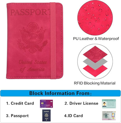 Melsbrinna Premium Leather Passport Holder Covers Case, Waterproof Rfid Blocking Travel Wallet Passport Holder with Pen Holder, Cute Passport Book for Women/Men