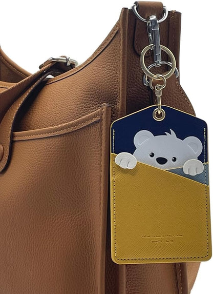 PU Leather ID Badge Holder with Keychain - Cartoon Animal Cute ID Badge Holder, 3 Card Slots for Professionals, Students, Nurse Officer, School Women Girls Boys (Yellow)