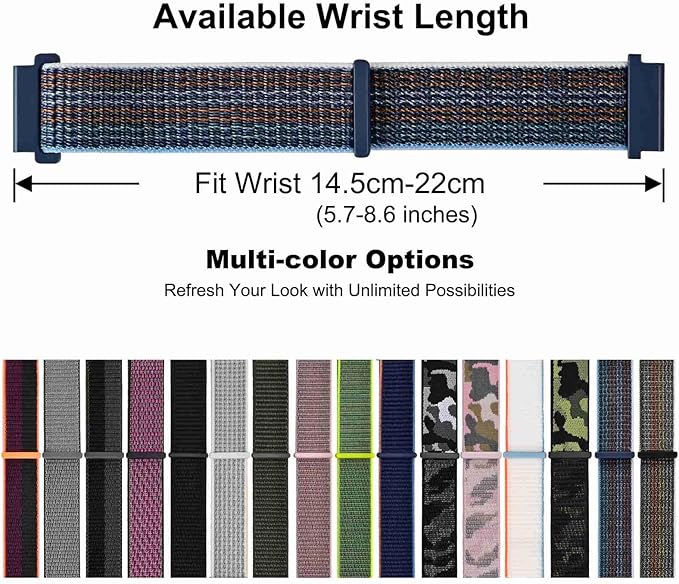 WOCCI 20mm Adjustable Nylon Watch Band, Quick Release Sport Loop Strap (Storm)