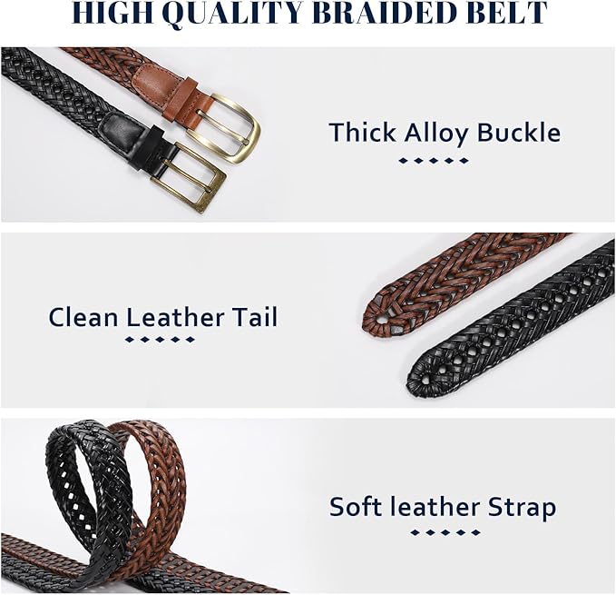 BELTROAD Braided Leather Belt for Men Casual Jeans Golf, Men's Leather Woven Alloy Buckle Hand Braided Belts Gift for Men