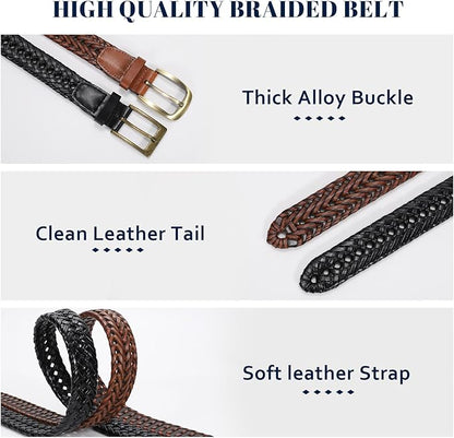 BELTROAD Braided Leather Belt for Men Casual Jeans Golf, Men's Leather Woven Alloy Buckle Hand Braided Belts Gift for Men