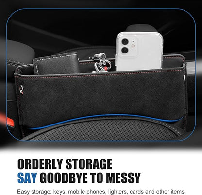 Car Seat Gap Filler Organizer, Leather Seat Storage Box with Cable Port, Anti-drop Multi-functional Center Console Organizer for Phone Key Card, Side Gap Filler for Most Cars (Black)