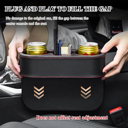 DXNQ Car Cup Holder Gap Filler Organizer, Multifunctional Auto Front Console Gap Filler with Cup Holder, Leather Extra Cup Holder Storage Box for Car Truck SUV, Car Accessories (Brown)