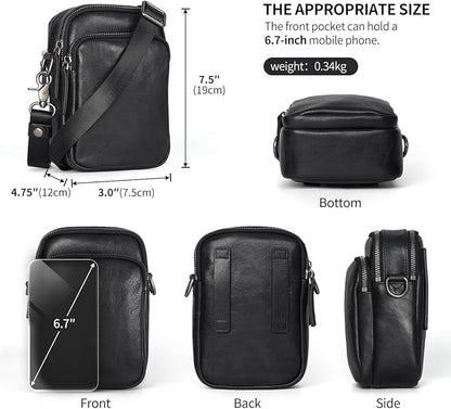 Augus Leather Messenger Crossbody Shoulder Bag for Men Work Business Casual Adjustable Straps (Black-1)