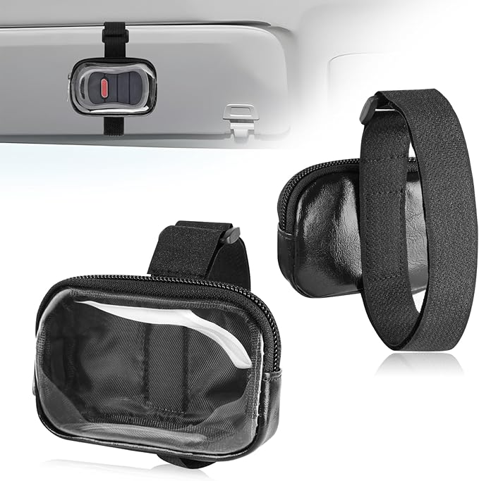 Garage Door Opener Holder for Visor, Mini Universal Bag for Garage Door Key Fob Remote Control, Adjustable Visor Case for Car Key Fob, Lipsticks Cosmetics Small Items (Black)