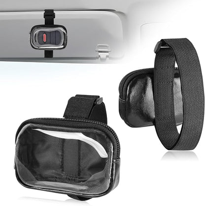 Garage Door Opener Holder for Visor, Mini Universal Bag for Garage Door Key Fob Remote Control, Adjustable Visor Case for Car Key Fob, Lipsticks Cosmetics Small Items (Black)