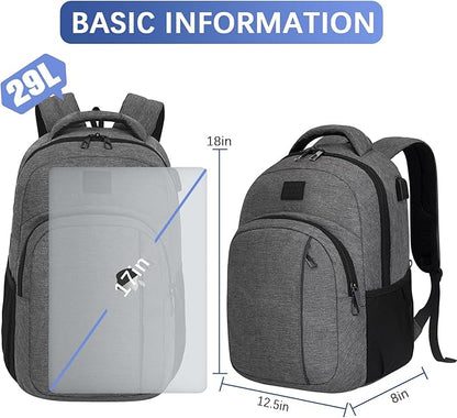 LARIPOP Carry On Backpack for Airplane, 15.6 Inch Laptop Backpack with USB Charging Port, Water Resistant Business Travel Backpack, Lightweight College School Bookbag Anti Theft for Men Women, Grey