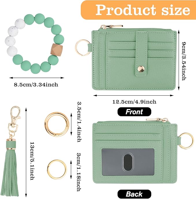 KNGITRYI Wallet Keychain Wristlet for Women,Slim RFID Credit Card Holder Purse Tassel Keychain Bangle Key Ring for Men Women