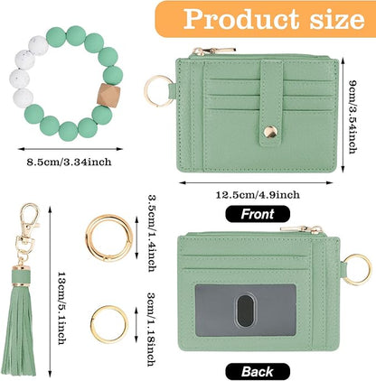 KNGITRYI Wallet Keychain Wristlet for Women,Slim RFID Credit Card Holder Purse Tassel Keychain Bangle Key Ring for Men Women