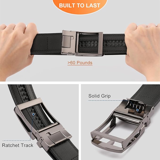 GAEKEAO Ratchet Belt for Men Genuine Leather 1 3/8" - Micro-Adjust Buckle Trim to Fit Dress Belt Casual to Formal Gift Boxed