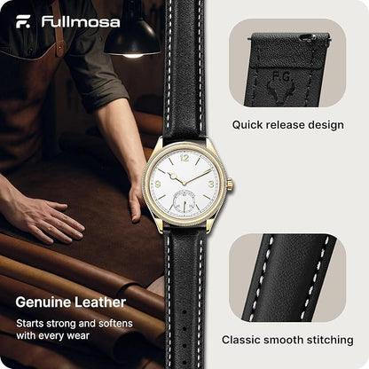 Fullmosa Watch Band, Quick Release Leather Watch Strap for Men Women, Replacement Bands Width 12mm 14mm 16mm 18mm 19mm 20mm 21mm 22mm 24mm