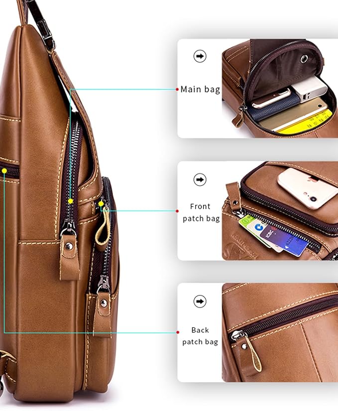 pundarika Leather Sling Bag for Men - Crossbody, Casual Shoulder Bag. Multi-Functional Chest Bag, Travel & Hiking Backpack - Brown