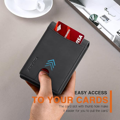 RUNBOX Slim Wallet for Men Genuine Leather RFID Blocking Bifold Minimalist Front Pocket Mens Wallet with Money Clip Thin Gift Box