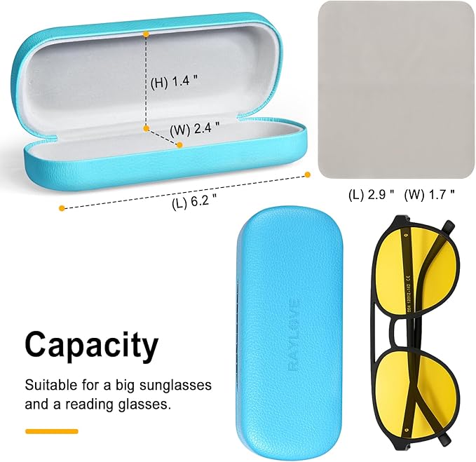 RayLove Glasses Case Hard Shell Eyeglass Case with Cleaning Cloth, PU Leather Protective Eye Glass Cases Fits Most Sunglasses