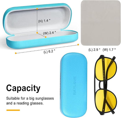 RayLove Glasses Case Hard Shell Eyeglass Case with Cleaning Cloth, PU Leather Protective Eye Glass Cases Fits Most Sunglasses