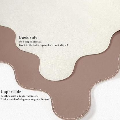 iCasso Leather Desk Pad,Extra Large Mouse Pad for Laptop,Waterproof PU Nail Table Mat,Cute Scalloped Keyboard Mats for Women Girl,Non-Slip Desk Cover Mat for Office Home School