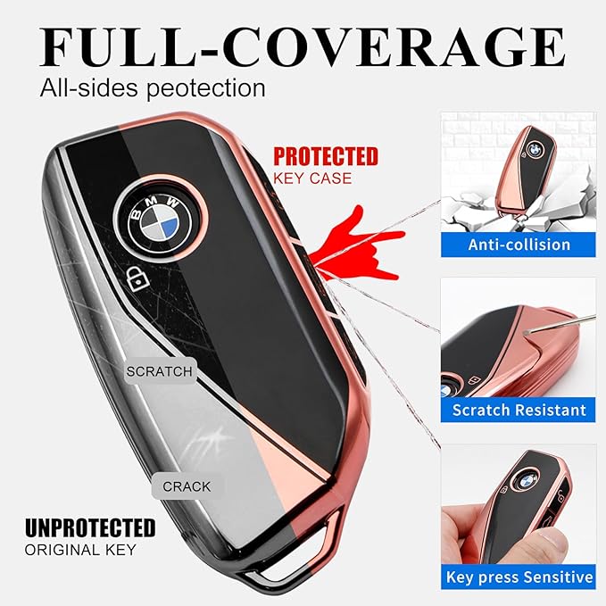Creativity Advanced soft TPU key Cover Suitable for BMW 2023-2026 New 5 7 Series iX XM IX3 i7 X1 X5 X6 X7 key (Pink Combination)