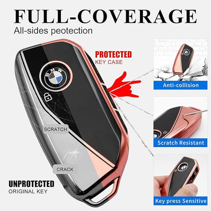 Creativity Advanced soft TPU key Cover Suitable for BMW 2023-2026 New 5 7 Series iX XM IX3 i7 X1 X5 X6 X7 key (Pink Combination)