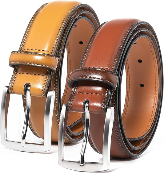 Mens Genuine Leather Dress Belt for Men, Handmade, 100% Cow Leather,Classic Casual and Business Belt Prong Buckle