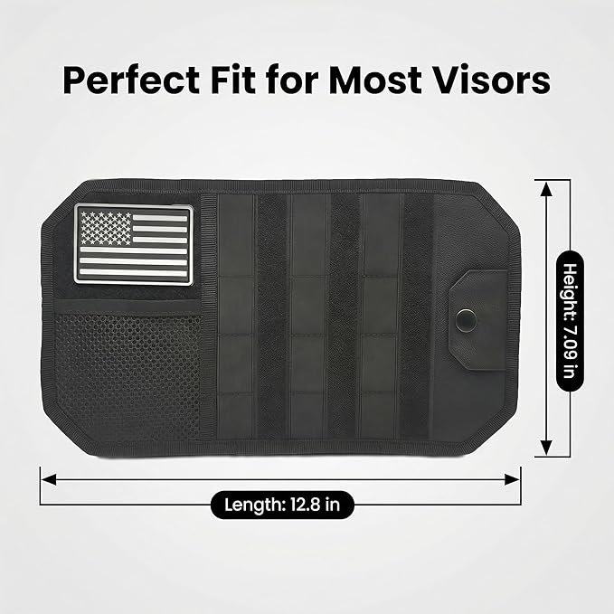 Car Sun Visor Organizer | Multi-Pocket Storage Pouch for SUVs & Trucks | Black Organizer with Double Zippers, Elastic Bands & Glasses Clip | 12.8x7x1.2 Inch