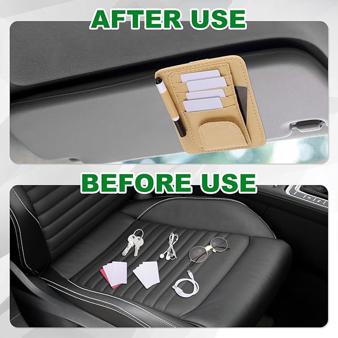PATIKIL 1 Pcs Car Sun Visor Organizer, 6.1 x 4.9 Inch PU Leather Vehicle Storage Pouch Holder for Sunglasses Card Pen Driver License Car Accessories, Black