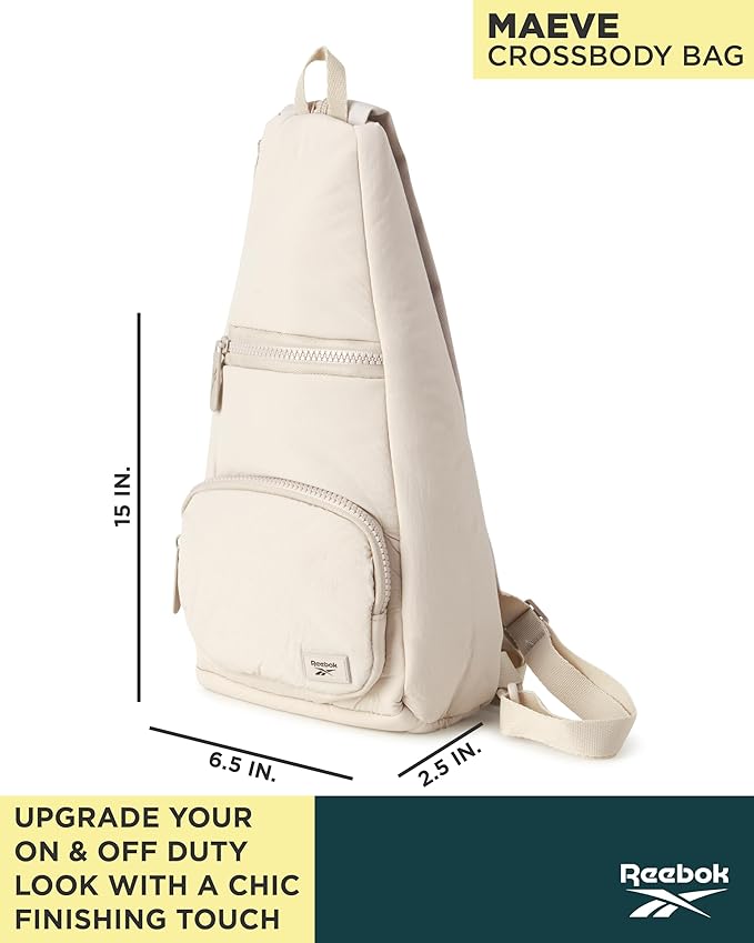 Reebok Unisex Crossbody Sling Bags – Compact Convertible Strap Cross Body Bag Travel Sling Bag - Gym & Travel Essential, Maeves Stucco