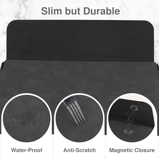 Allinside 13-14 Inch Laptop Sleeve Case for MacBook Pro 14" 2021-2026/MacBook Air 13" 2010-2017/MacBook Pro 13" 2010-2015, Waterproof Matte PU Leather Sleeve Cover with Stand & Accessory Pouch, Black