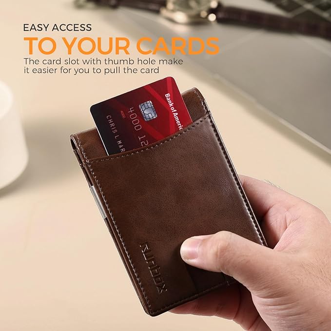 RUNBOX Slim Money Clip Wallets for Men RFID Blocking 11 Card Holder Minimalist Small Leather Bifold Men's Front Pocket Wallet Gift Box