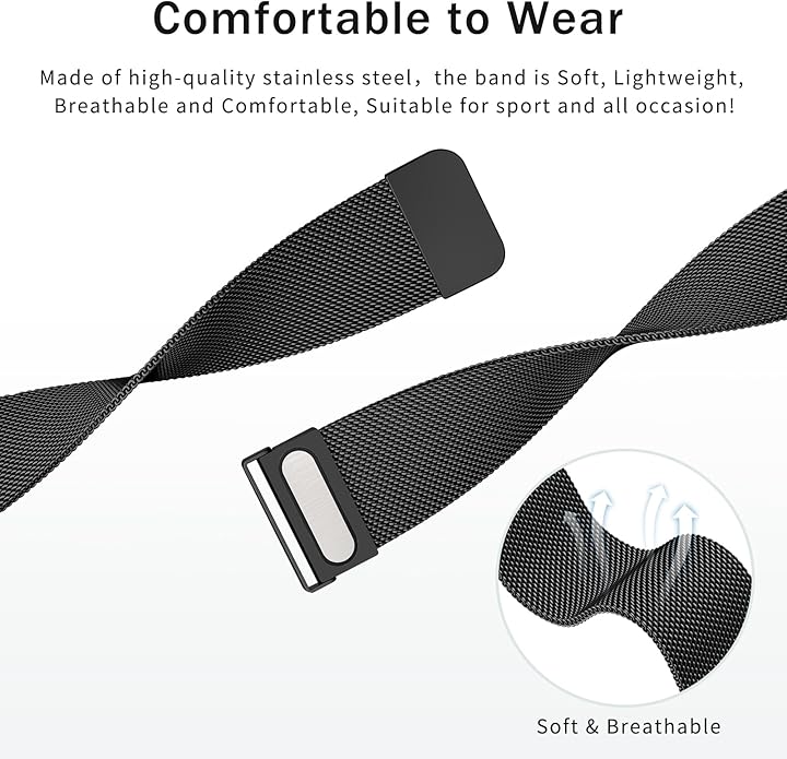 Vanjua 20mm 22mm Watch Band for Women Men, 20mm 22mm Quick Release Stainless Steel Metal Mesh Loop Adjustable Magnetic Replacement Wristbands Straps Bands
