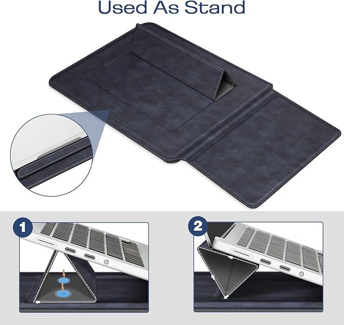Fintie Sleeve Case for MacBook Air 13.6 A3449 A3240 A3113 A2681, Pro 14 A3427 A3426 A3434 A3401 A3185 A3112 A2992 A2918 A2779 A2442, MacBook Pro/Air/Neo 13 - Slim Bag Cover with Stand, Navy