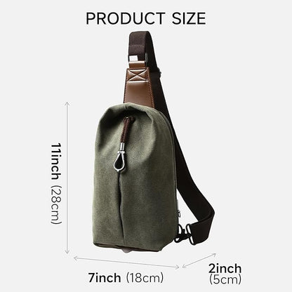 MOYYI Canvas Sling Bag Small Crossbody Bag for Men & Women, 2.5L Mini Casual Daypack Shoulder Bag, 2.5L Capacity (Green)