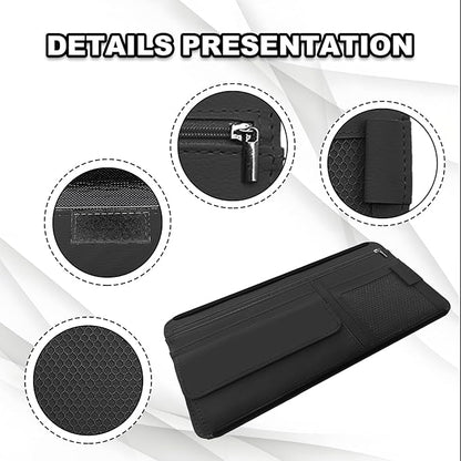 Car Sun Visor Storage Bag, Soft Leather Surface Organizer, Scratch-Resistant Auto Sunshade Organizer Bag, Can Store ID Card, Eyeglasses, Pen, Driving License etc (Black)
