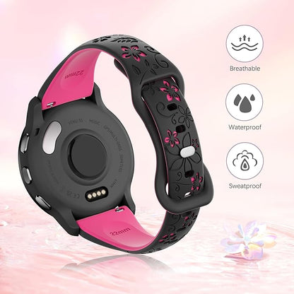 Laband 18mm Floral Engraved Band Compatible With Garmin Venu 3S 41mm/Venu 2S/Vivoactive 4S/Vivomove 3S/Venu 4 41mm/Forerunner 255S/Forerunner 265S,Soft Slim Silicone Cute Embossed Flower Strap for Men