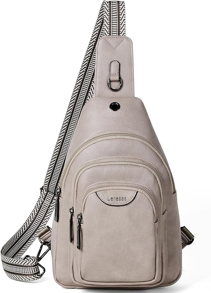 Leresas 10L Crossbody Sling Bag for Women Men Anti Theft Cross Body Fanny Pack Belt Bag Purse Gifts for Women Faux Leather, Light Grey