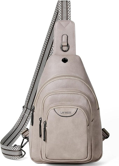Leresas 10L Crossbody Sling Bag for Women Men Anti Theft Cross Body Fanny Pack Belt Bag Purse Gifts for Women Faux Leather, Light Grey