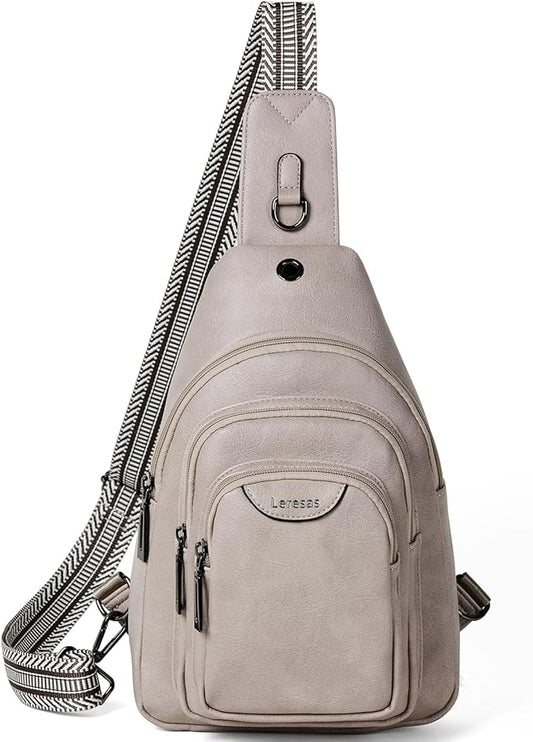 Leresas 10L Crossbody Sling Bag for Women Men Anti Theft Cross Body Fanny Pack Belt Bag Purse Gifts for Women Faux Leather, Light Grey