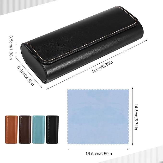 4Pack Glasses Case, Eyeglasses Case Hard Shell, Lightweight Portable Case for Sunglasses Eye Glasses Case with Cleaning Cloth Unisex Black,Blue,Brown,Maroon
