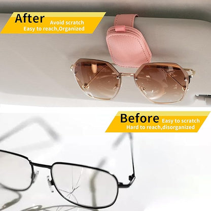 Yuoyar Sunglass Holder for Car, Magnetic Leather Sunglasses Holder and Ticket Card Clip, Car Visor Accessories, 2 Packs (Pink)