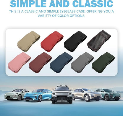 Magnetic Sunglasses Holder for Car Sun Visor, Leather Eyeglasses Clip, Secure Glasses Hanger with Ticket Card Slot